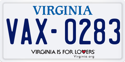 VA license plate VAX0283