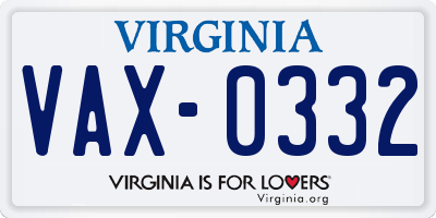 VA license plate VAX0332