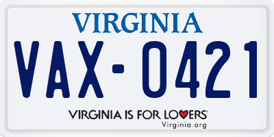 VA license plate VAX0421