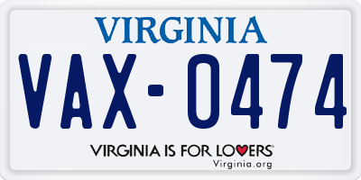 VA license plate VAX0474