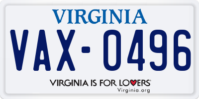 VA license plate VAX0496