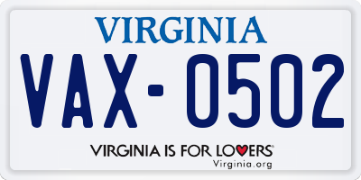 VA license plate VAX0502