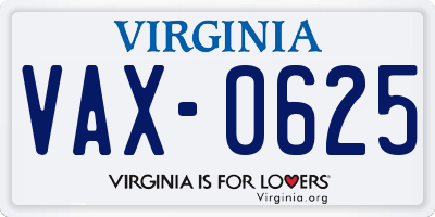 VA license plate VAX0625