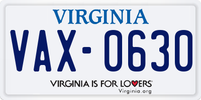 VA license plate VAX0630