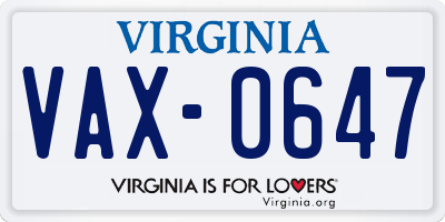 VA license plate VAX0647
