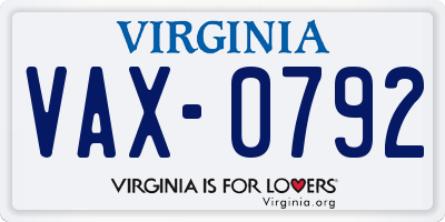VA license plate VAX0792