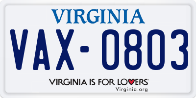 VA license plate VAX0803
