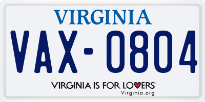 VA license plate VAX0804