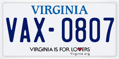 VA license plate VAX0807
