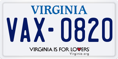 VA license plate VAX0820