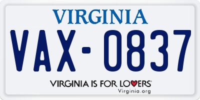 VA license plate VAX0837