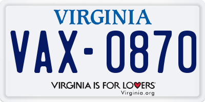 VA license plate VAX0870