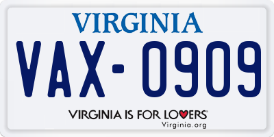 VA license plate VAX0909