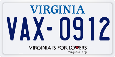 VA license plate VAX0912