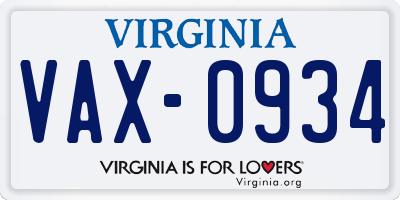 VA license plate VAX0934