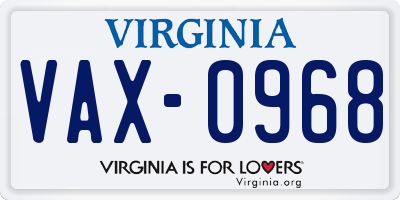VA license plate VAX0968