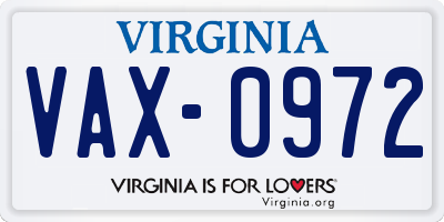 VA license plate VAX0972