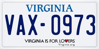 VA license plate VAX0973