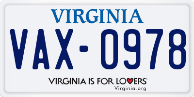 VA license plate VAX0978
