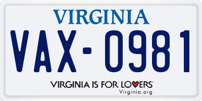 VA license plate VAX0981