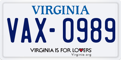 VA license plate VAX0989