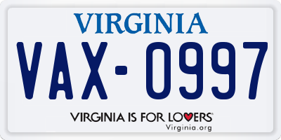 VA license plate VAX0997