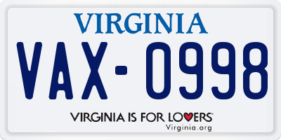 VA license plate VAX0998