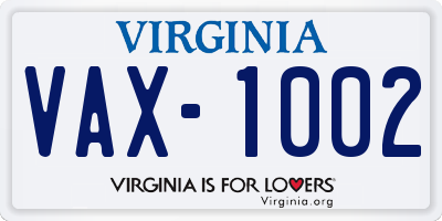 VA license plate VAX1002