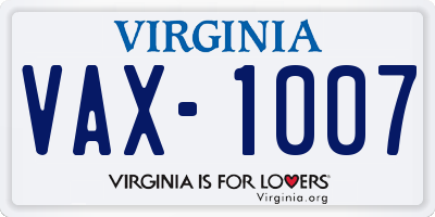 VA license plate VAX1007
