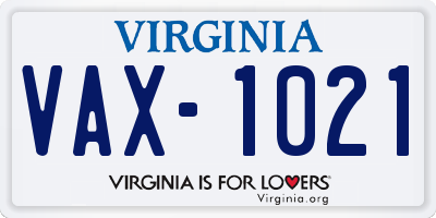 VA license plate VAX1021