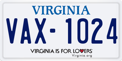 VA license plate VAX1024