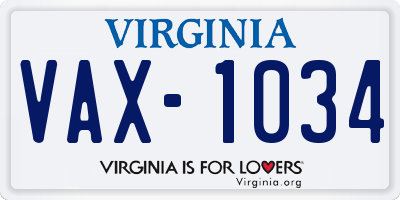 VA license plate VAX1034