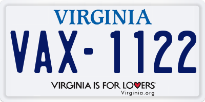 VA license plate VAX1122