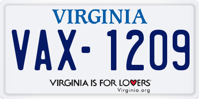 VA license plate VAX1209