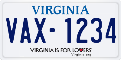 VA license plate VAX1234