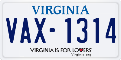 VA license plate VAX1314