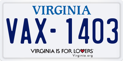 VA license plate VAX1403