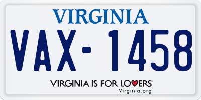 VA license plate VAX1458
