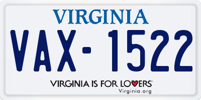 VA license plate VAX1522