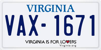 VA license plate VAX1671