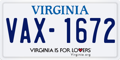 VA license plate VAX1672