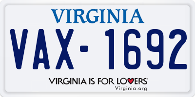 VA license plate VAX1692