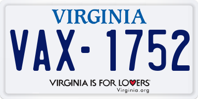 VA license plate VAX1752