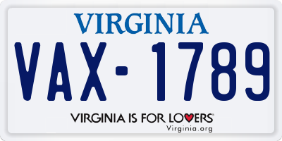 VA license plate VAX1789