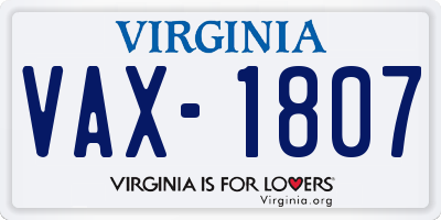 VA license plate VAX1807