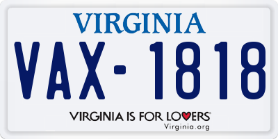 VA license plate VAX1818