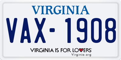 VA license plate VAX1908