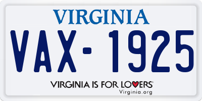 VA license plate VAX1925