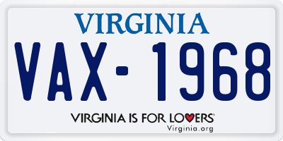 VA license plate VAX1968