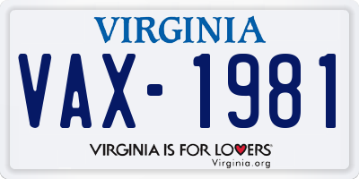 VA license plate VAX1981